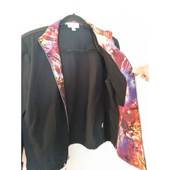 St. John Sport Black Jacket With Vibrant Printed Lining & Adjustable Drawstring - Picture 6 of 15